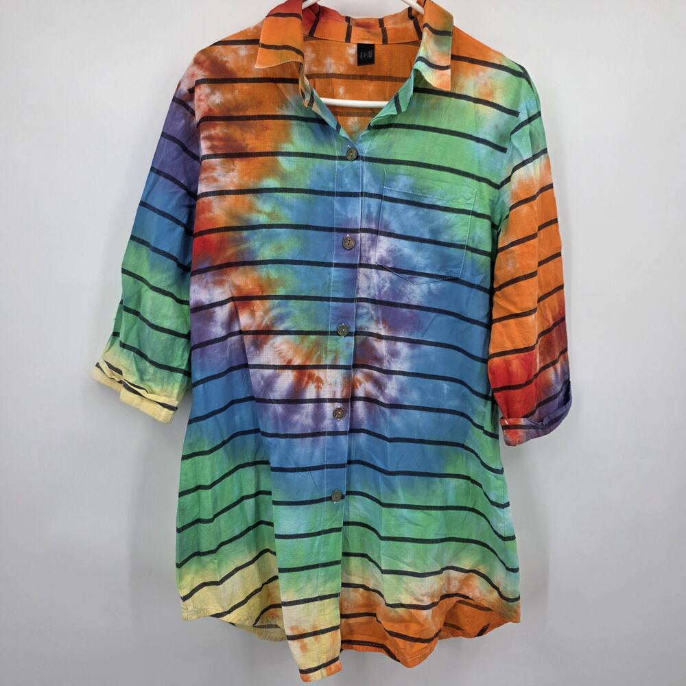 Upcycled Tunic Mini Dress Medium Rainbow Tie Dye Granola Boho Indie Hippie